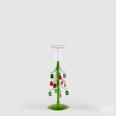 EDG Enzo De Gasperi Portacandela Pino con Gemme Green Red H25 Ø9 cm – Decorazione di Natale (1/3)
