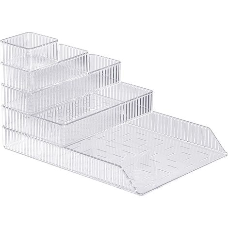 Boîte de rangement transparente à 6 tiroirs, organiseur de bureau, grande capacité, conteneur pour bijoux et papeterie, pour la maison et l'école (1/5)