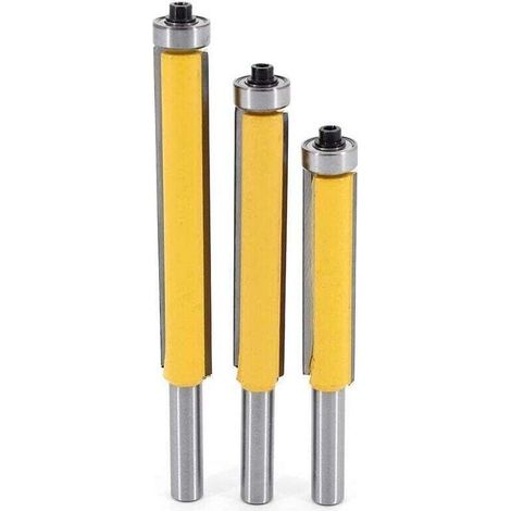 3Pcs Fraise à Copier, 8mm Tige Outils de Fraisage de Menuiserie Bricolage de Coupe avec Roulement Supérieur, Fraise à Bois Fraise Extra-longue Fraise à Raser Mèche Droite