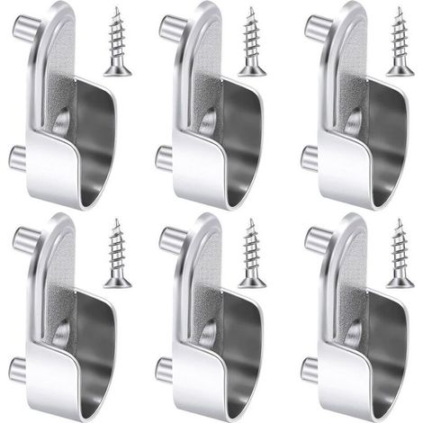 ovale Kleiderstangen-Endhalterungen, vernickelte silberne Kleiderstangenhalterung, 15-mm-Kleiderstangenhalterungen und 6 Schrauben für Kleiderschränke