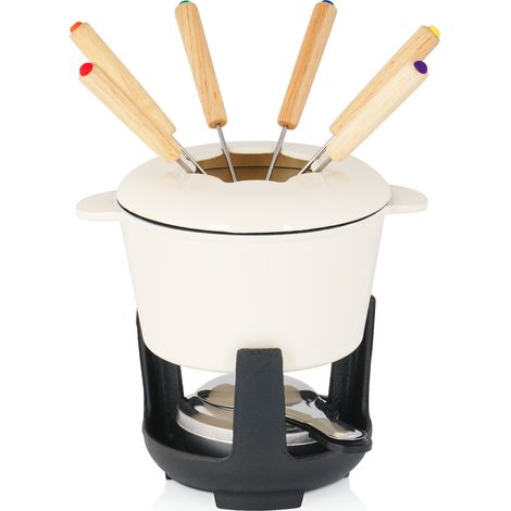 Set di BBQ Toro per fonduta in ghisa per 6 persone, 1 L, smaltato, con bruciatore e forchette