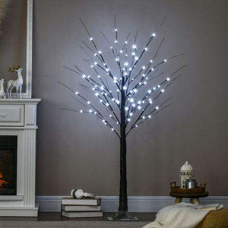 Árbol de Navidad con luces LED - Luz blanca fría - 96 LED - Para interiores - 150 cm - Decoración navideña para dormitorio o hogar - Marrón (1/5)