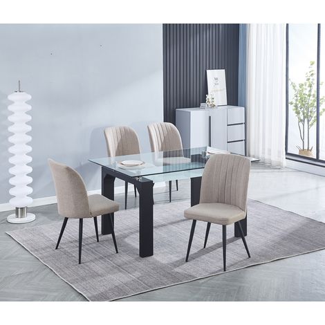 Ensemble de table à manger rectangulaire + lot de 4 chaises coloris beige -PEGANE-