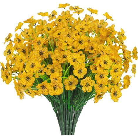 Ensemble de 21 fleurs artificielles d'extérieur, résistantes aux UV, en matière soyeuse, convenant à la décoration des porches et des rebords de fenêtres, couleur orange clair automnal. (1/5)