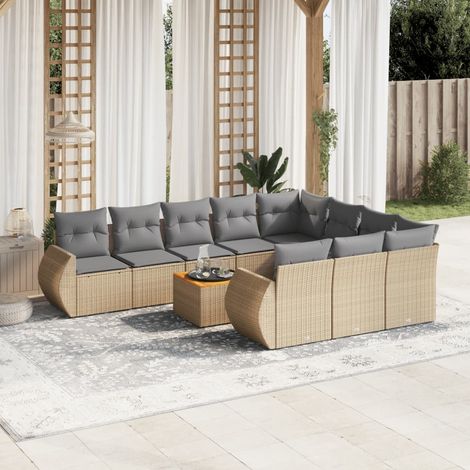 vidaXL Salon de jardin 11 pcs avec coussins beige résine tressée (1/3)