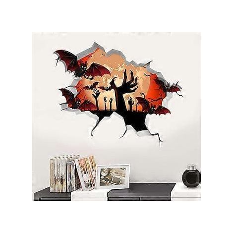 Sticker mural 3D Halloween, main fantôme chauve-souris, sticker mural Halloween amovible (1/5)