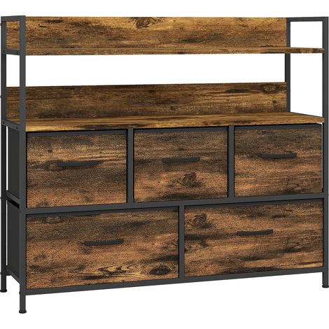 Commode industrielle 5 tiroirs REGA acier noir et effet bois (1/5)