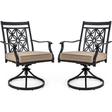 Juego de 2 sillas giratorias de jardín 49,5 x 51,5 x 92 cm máxima comodidad respaldo floral estilo moderno metal negro 200020566