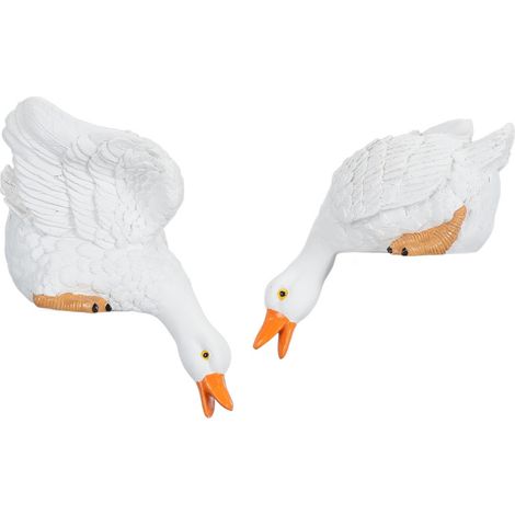Lot de 2 statues de canards buveurs en résine imperméable, figurines décoratives pour jardin et cour.