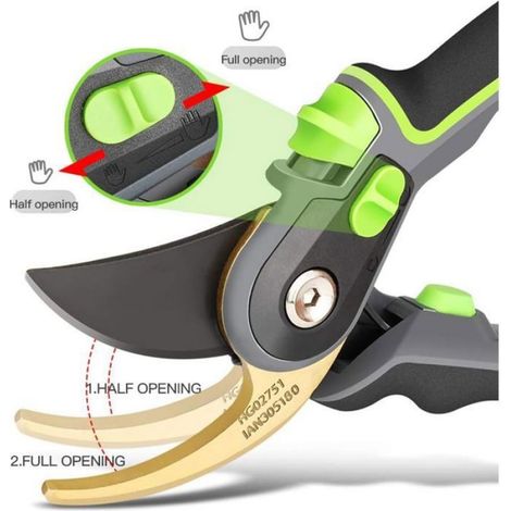 Sécateur de jardinage - 220 mm - Lame en acier SK5 - Poignées ergonomiques - Ressort automatique (1/5)