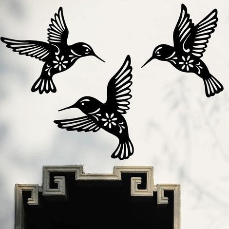 Decorazione da parete a forma di colibrì in metallo nero, scultura in ferro a forma di colibrì, decorazione da parete in metallo a forma di colibrì, uccello decorativo in metallo per giardino, cortile (1/5)