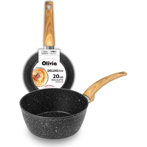 Casserole à Lait Antiadhésive pour Induction - 20 CM - Casserole Effet Pierre - Petite Casserole à Lait pour Cuire et Faire Bouillir Soupes, Légumes, Nouilles - Bouilloire à Lait (1/5)