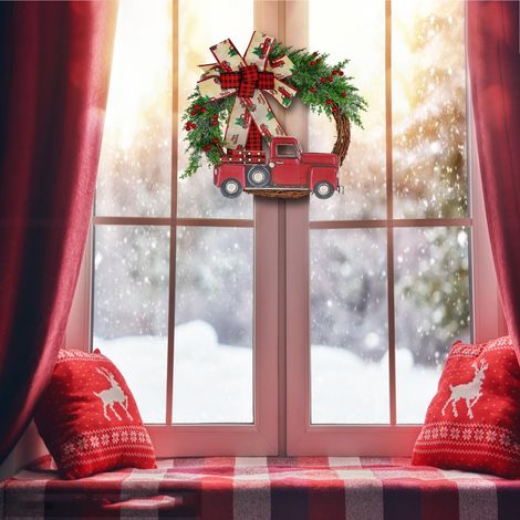 Weihnachtskranz in Form eines roten Trucks für die Haustür, Landhausdekoration für Herbst, Halloween und Thanksgiving (1/5)