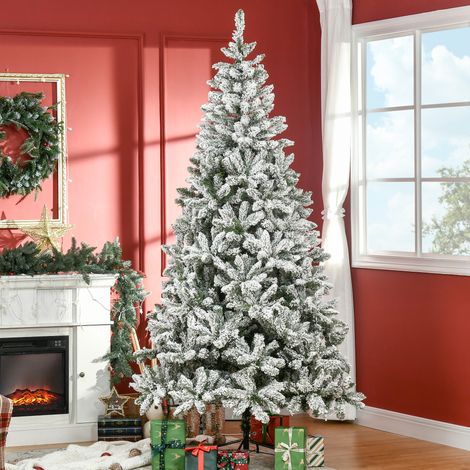 Árbol de Navidad Artificial 225 cm con Nieve Ignífugo con 1300 Ramas Decoración Navideña para Interiores Verde (1/5)