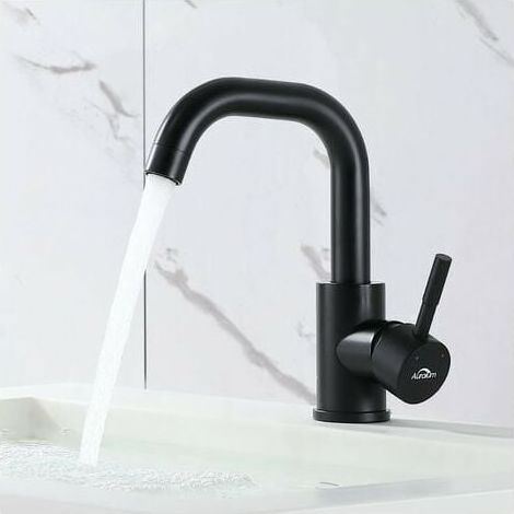 Robinet de Lavabo U-forme Mitigeur Eau Froide et Chaude en Acier Inox Rotation à 360° Robinet de Vasque à Poser pour Salle de Bains, NoirLATATTA (1/4)