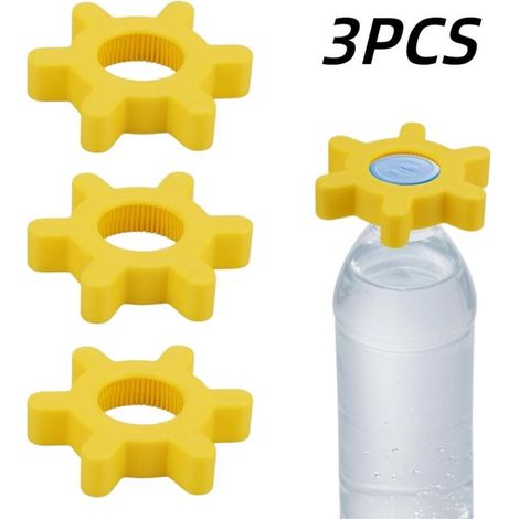 3-teiliger, drehbarer Flaschenöffner – Flaschenöffner für Getränkeflaschen – Küchenhelfer – Geeignet für Mineralwasserflaschen – Gelb – 8 x 8 x 2 cm (1/5)