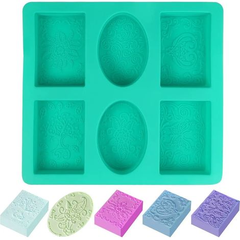 Silikonform Seifenformen – Oval und Rechteckig 6 Hohlräume – Hochwertige DIY Backform für Seife, Kuchen, Muffins, Brot, Eiswürfel & Kerzen.