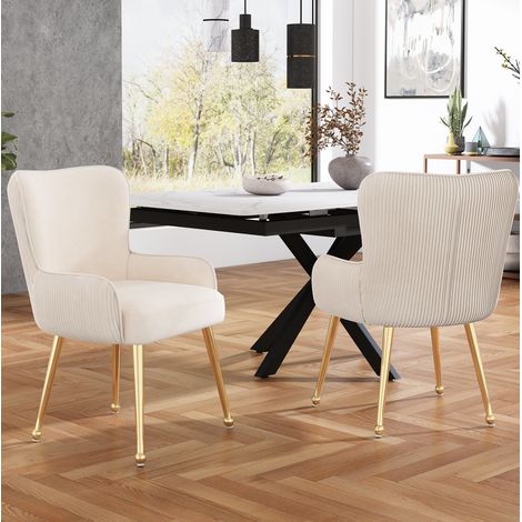 MEUBLIV 2er-Set Esszimmerstühle 57x53x83 cm Beige und Gold - Samt, mit Armlehnen (1/5)