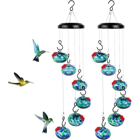 2 Stück Windspiele, Kolibri-Futterspender, hängende Kolibri-Futterspender für den Außenbereich, ameisen- und bienenbeständig (blau)