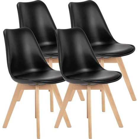 4 Chaises Tulipes Salle à Manger Scandinaves Bm Home Salle de Bureau, Pieds en Bois de Hêtre Massif, NOIRES