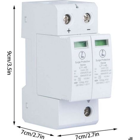 Parafoudre DC - 1000 V - 40 KA - Pour Installation Photovoltaïque - 2P Montage Sur Rail - 1 Pièce (1/5)