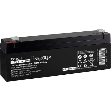 Batterie rechargeable VRLA 12V / 2,1 Ah - Bac FR UL94 V-0 - 178 x 35 x 61/67 mm