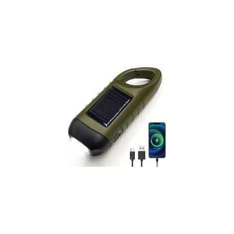 Crezuo Solar-Handkurbel-Taschenlampe mit eingebauter Powerbank, Dynamo-Überlebenstaschenlampe, Handkurbel-Taschenlampe für Outdoor-Aktivitäten/Notfälle