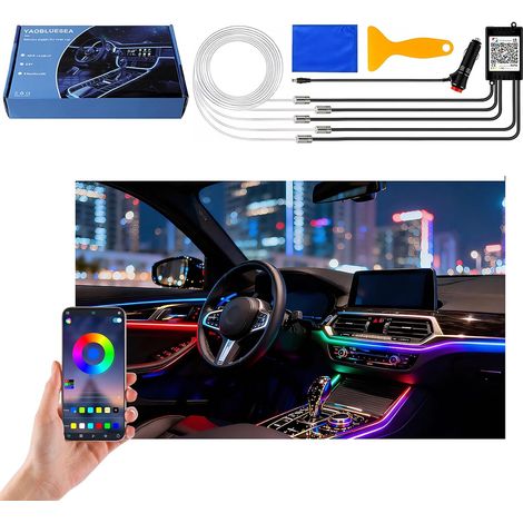 12V 6M LED Car Interior Lighting 5050 RGB Mood Lighting Waterproof Neon Strip Light with App (1/5)
