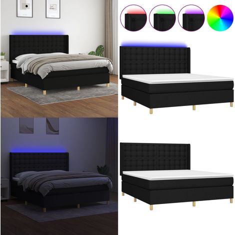 Sommier à lattes de lit matelas et LED Noir 180x200 cm Tissu - Sommier Tapissier - Lit Avec Led - Lit Design - Lit Moderne - Matelas À Ressorts Ensachés - Home & Living (1/5)