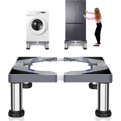 Support machine à laver réglable 40-60cm – Socle en acier inoxydable – Hauteur 23-26cm – 4 pieds stables – Pour réfrigérateur et sèche-linge (1/5)