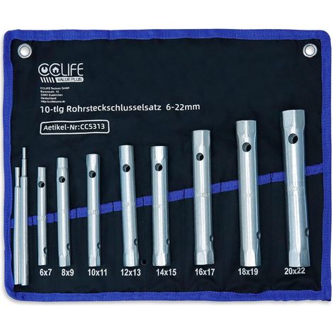 10 Pièces - Clé à Tube - Douille Tubulaire - Double Extrémité Acier Trempé pour Plomberie et Automobile Chromé 6x7-20x22 mm