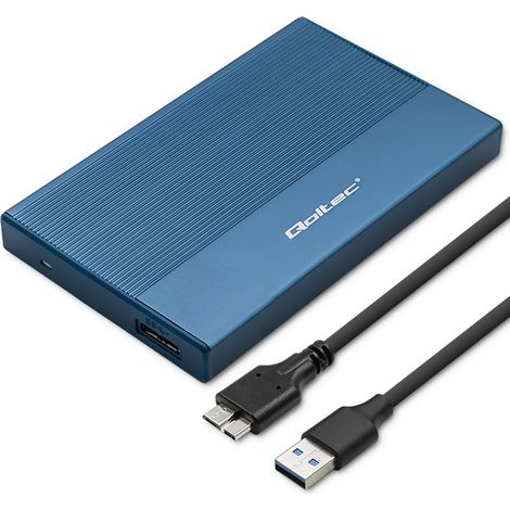 Case in alluminio Qoltec Case per SSD/HDD da 2,5" SATA USB 3.0 Super Velocità 5 Gb/s 2 TB Blu (1/5)