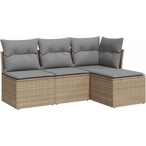 Salon de jardin avec coussins 4 pcs beige résine tressée (1/3)