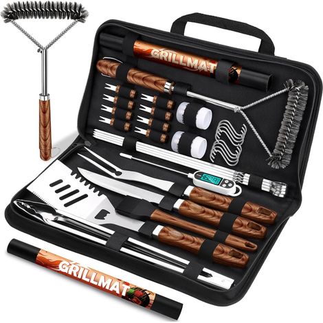 31-teiliges Grillzubehör-Set, robuste Grillwerkzeuge, Utensilien-Set mit Grillmatte und Grillbürste