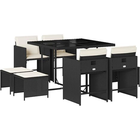 Maison Exclusive - Set da Pranzo da Giardino 9 pz con Cuscini Nero in Polyrattan