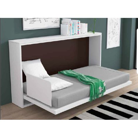 Lit escamotable 140x190 cm horizontale Melina - Structure   Blanche - Façade Rouge - Matelas Sans matelas (1/4)