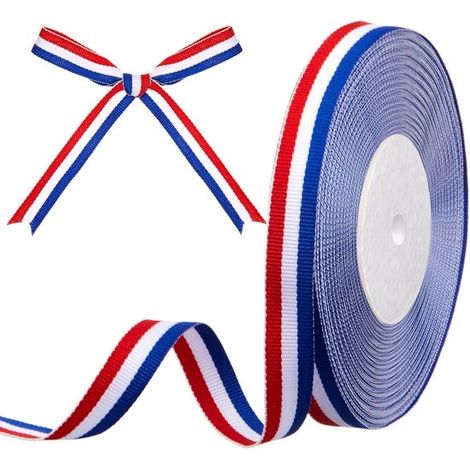 Nastro，Motivo stelle e strisce，Fiocco per capelli a coda di rondine，Rocchetto di nastro decorativo tricolore，1 × 4500 cm (1/5)