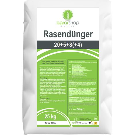 Agrarshop Rasendünger 20+5+8(+4) mit LZW 25 kg Lanzeitdünger Startdünger