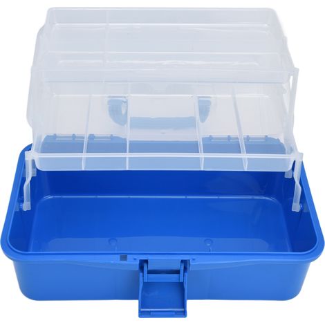 Boîte rangement plastique PP pliable 3 étages portable avec couvercle transparent et poignée, 330x200x150mm, coffret organisation artisanat (1/5)