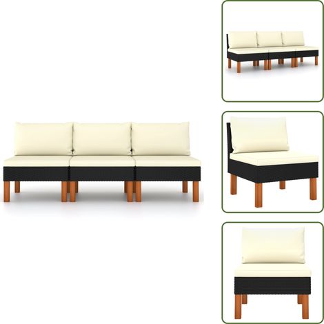 Mittelsofas 3 Stk. Poly Rattan und Eukalyptus Massivholz - Outdoormöbel - Gartenmöbel - Sofa Set - Rattan Sofa - Lounge Set (1/5)