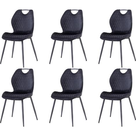 Esszimmerstühle 6er-Set mit Samtbezug und Metallbeinen, Schwarz (1/5)