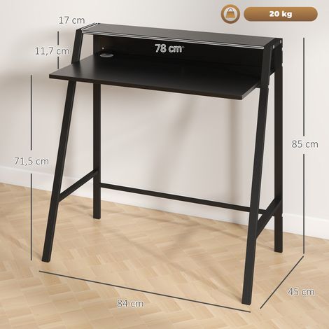 Bureau d'ordinateur moderne avec rangements et système de gestion des câbles, structure en métal, idéal pour étudier, une chambre ou un bureau à domicile. Dimensions : 84 x 45 x 85 cm. Couleur : noir. (1/5)
