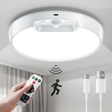 Plafonnier LED Sans Fil avec Détecteur de Mouvement et Télécommande - Rechargeable 8000 mAh - Pour Garage, Escalier et Salle de Bain (1/5)