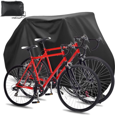 Housse Velo, 210D Oxford Housse Velo Exterieur Protection pour 2 Vélos, Bache Velo Exterieur avec Serrure-Trous & Sac de Rangement, pour VTT et Vélo de Route, 200x70x110cm (1/5)