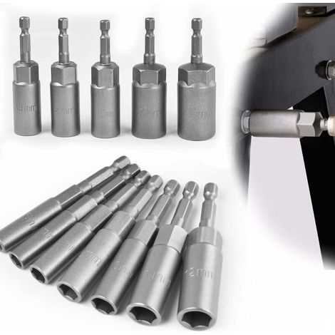 12 pezzi Presa per cacciavite magnetico 6-19 mm Adattatore esagonale magnetico per cacciavite elettrico, chiave a bussola in lega di acciaio al cromo vanadio (1/5)