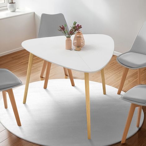 Mesa de comedor ovalada GAIA, para 4 personas, tablero blanco, patas de madera 110 cm (1/5)