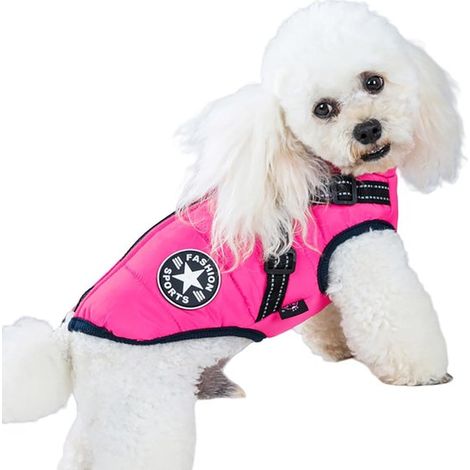Cappotto/giacca invernale per animali domestici, razze canine, antivento e impermeabile, con cerniera e strisce riflettenti, inclusa imbracatura, a quadri rossi (1/5)