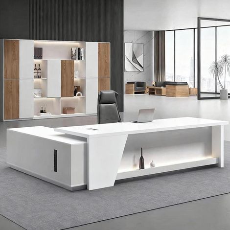 L-Schreibtisch mit Stauraum, 160x80cm, modern, schwarz-weiß (1/5)