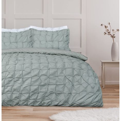 Parure de lit plissée avec Housse de Couette et taies d'oreiller - 2 Places - Vert Sauge (200 x 200 cm) (1/5)