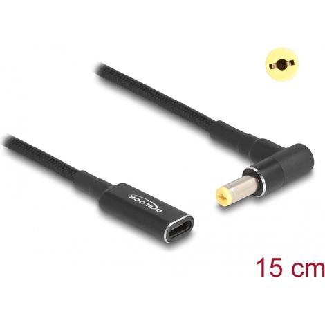 Delock Cable adaptador para cable de carga de ordenador portÃ¡til USB Type-Câ¢ hembra a Acer 5,5 x 1,7 mm macho en Ã¡ngulo de 90Â° 15 cm
